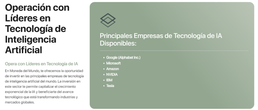 Sección de inteligencia artificial en Moneda Del Mundo